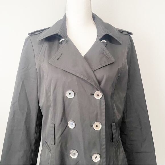 Express black trench coat jacket lightweight size large buttons - Picture 2 of 8